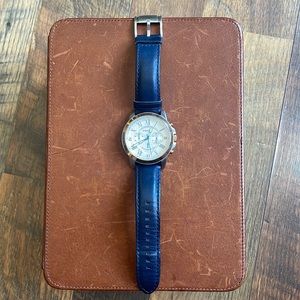 Fossil Navy Blue Leather Strap Watch